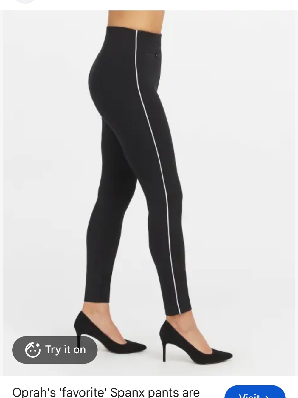 SPANX Black Ponte Leggings with White Side Piping